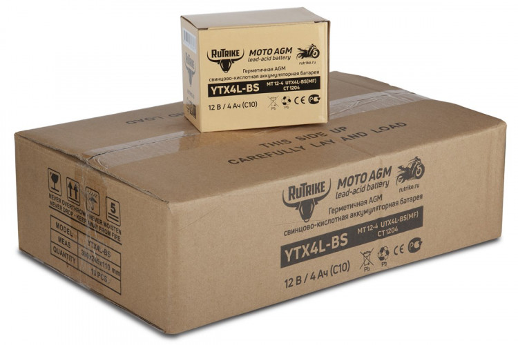 Аккумулятор стартерный для мототехники Rutrike YTX4L-BS (12V/4Ah) в Иркутске