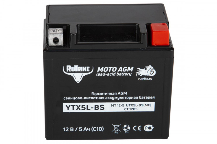 Аккумулятор стартерный для мототехники Rutrike YTX5L-BS (12V/5Ah) в Иркутске