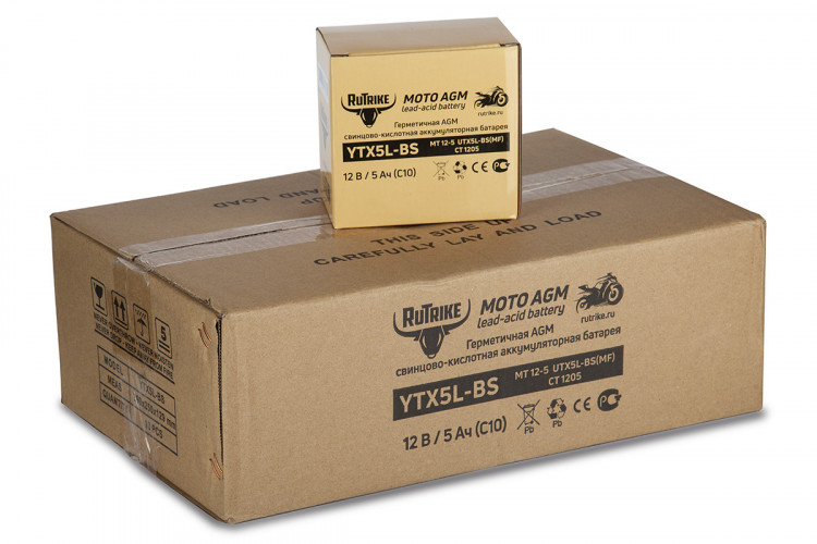 Аккумулятор стартерный для мототехники Rutrike YTX5L-BS (12V/5Ah) в Иркутске