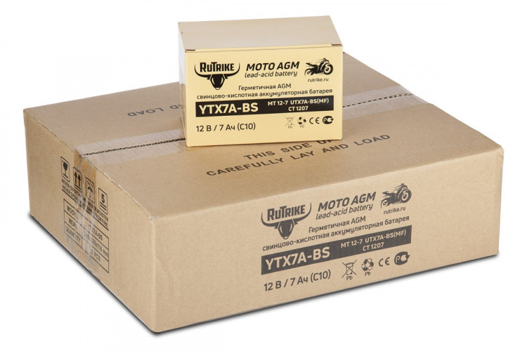Аккумулятор стартерный для мототехники Rutrike YTX7A-BS (12V/7Ah) в Иркутске
