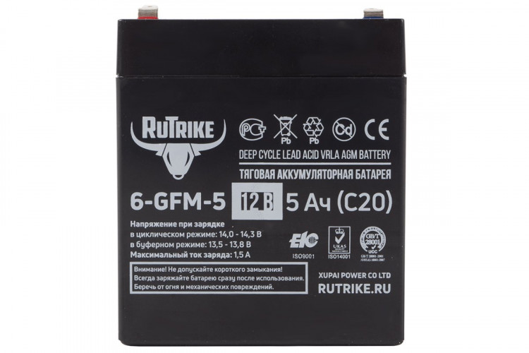 Тяговый гелевый аккумулятор RuTrike 6-GFM-5 (12V5A/H C20) в Иркутске
