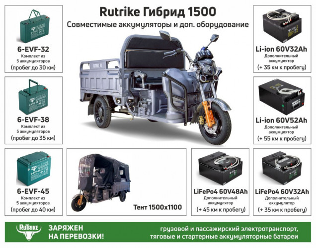 Грузовой электрический трицикл RuTrike Гибрид 1500 в Иркутске